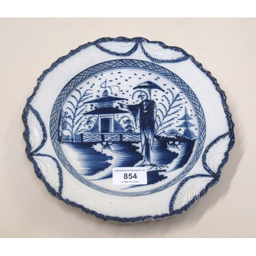 854 - Early English Pearlware plate decorated in Chinese style with figure and building, 24cm diameter