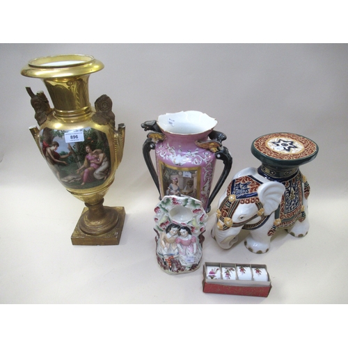 896 - Large 19th Century French porcelain vase painted with classical scene and landscape on a gold ground... 