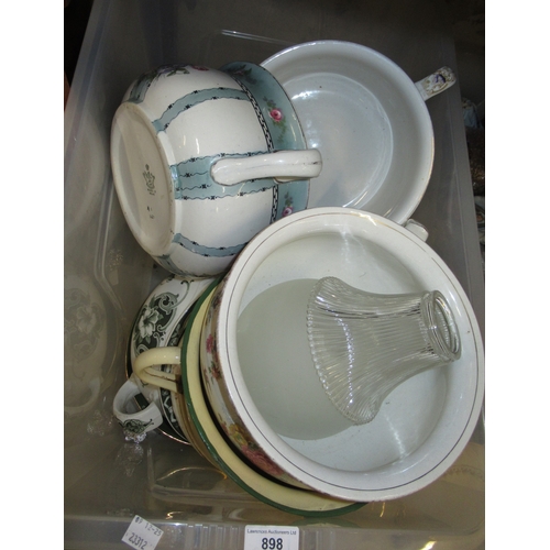 898 - Collection of 19th and 20th Century floral decorated chamber pots, together with two glass lampshade... 