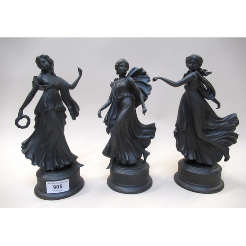 905 - Set of three Wedgewood limited edition figurines of young dancing ladies (one at fault)