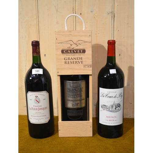 101 - Three magnum bottles Chateau La Fleur Jonquet 1997, Chateau Le Cor de By 2015, and Calvet Grande Res... 