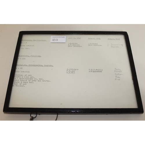 1011 - White metal plaque with miscellaneous specimen competition engravings, together with Judges certific... 