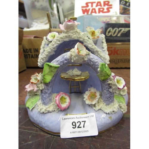 927 - 19th Century English floral encrusted pastille burner cottage with stand, and a small quantity of ot... 