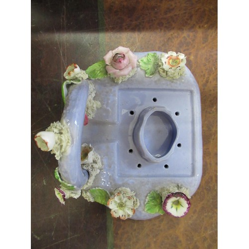 927 - 19th Century English floral encrusted pastille burner cottage with stand, and a small quantity of ot... 