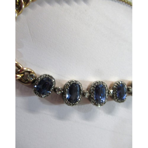 1220 - 19th / 20th Century bracelet set five graduated sapphire and diamond clusters mounted on a French 18... 