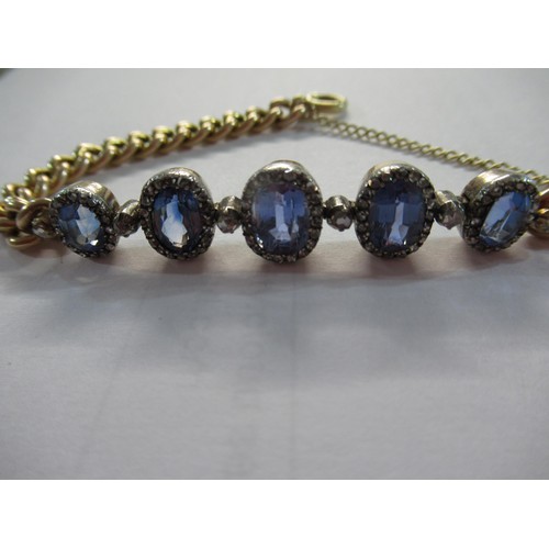 1220 - 19th / 20th Century bracelet set five graduated sapphire and diamond clusters mounted on a French 18... 