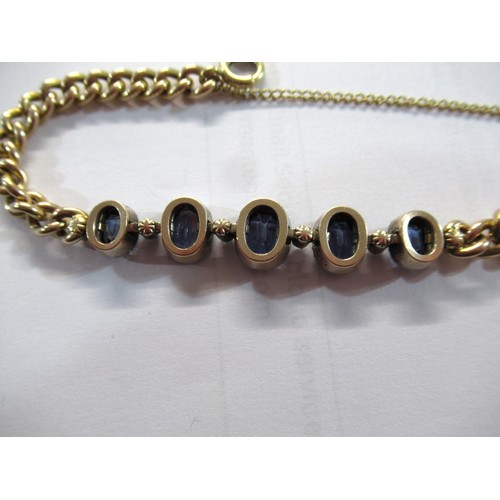 1220 - 19th / 20th Century bracelet set five graduated sapphire and diamond clusters mounted on a French 18... 