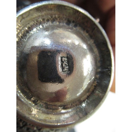 1001 - Indian floral embossed white metal cup and saucer, 6.6oz t