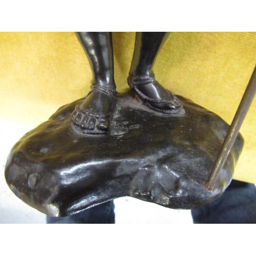 2197 - Genryusai Seiya (Japanese Meiji period), dark patinated bronze figure, man wearing a wide brimmed ha... 