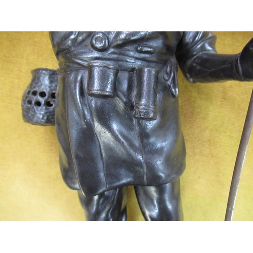 2197 - Genryusai Seiya (Japanese Meiji period), dark patinated bronze figure, man wearing a wide brimmed ha... 