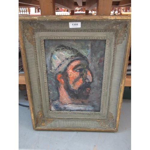 1355 - Mid 20th Century, oil on canvas board, head study of a man bearing Vente Roualt, studio stamp verso,... 