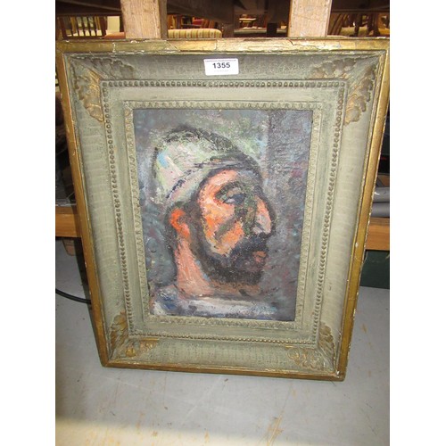 1355 - Mid 20th Century, oil on canvas board, head study of a man bearing Vente Roualt, studio stamp verso,... 