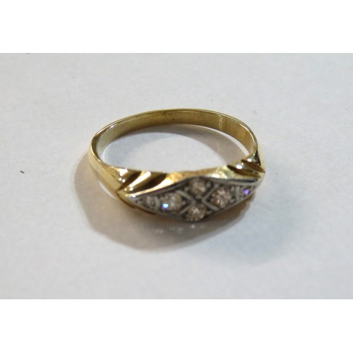 1176 - Unmarked yellow metal four stone diamond ring, size 'N'