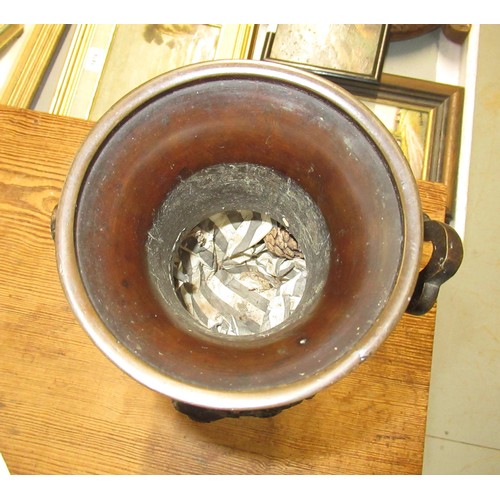 1697 - Late 19th Century Japanese dark patinated bronze two handled vase decorated in high relief with bird... 