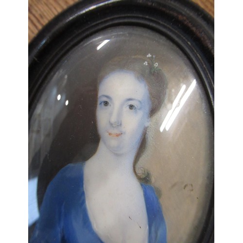 1407 - 19th Century watercolour portrait miniature on ivory, portrait of a lady wearing a feather trimmed b... 