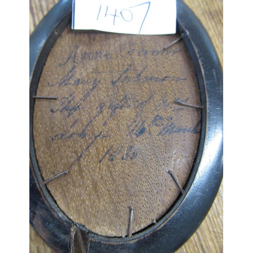 1407 - 19th Century watercolour portrait miniature on ivory, portrait of a lady wearing a feather trimmed b... 