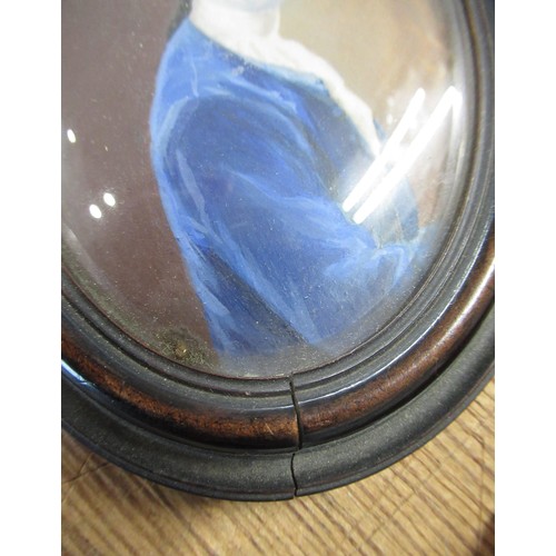 1407 - 19th Century watercolour portrait miniature on ivory, portrait of a lady wearing a feather trimmed b... 