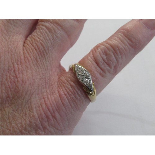 1176 - Unmarked yellow metal four stone diamond ring, size 'N'