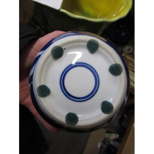 809 - Two Chinese blue and white ginger jars, together with a Canton plate