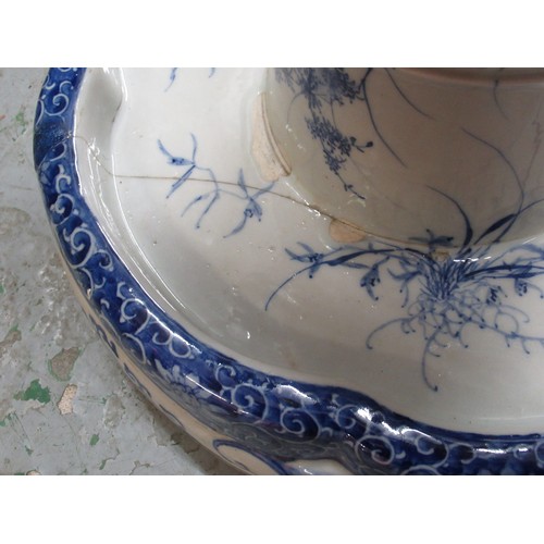 787 - Japanese bird and floral decorated circular stickstand (at fault), 56cm high