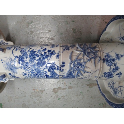 787 - Japanese bird and floral decorated circular stickstand (at fault), 56cm high