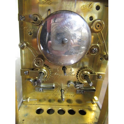 1785 - Late 19th / early 20th Century French engraved brass cased carriage clock, the circular dial and sub... 