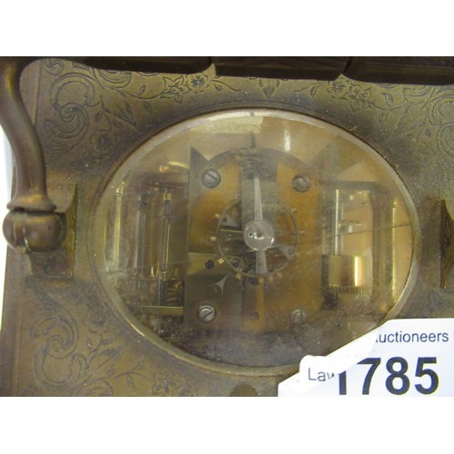 1785 - Late 19th / early 20th Century French engraved brass cased carriage clock, the circular dial and sub... 