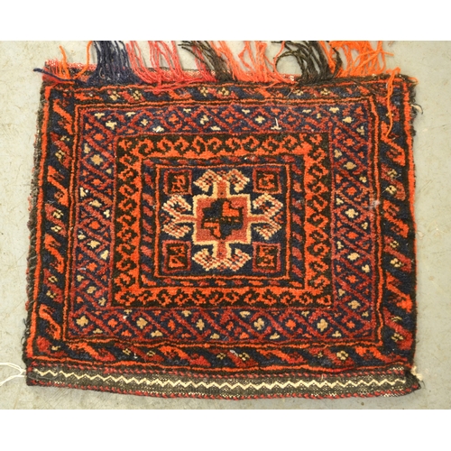 10 - Small tent bag with central hooked medallion and multiple borders, two small Chinese floral decorate... 