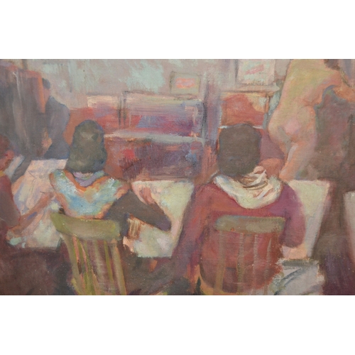 A H Palmer, oil on canvas board, artists and model in an interior ...