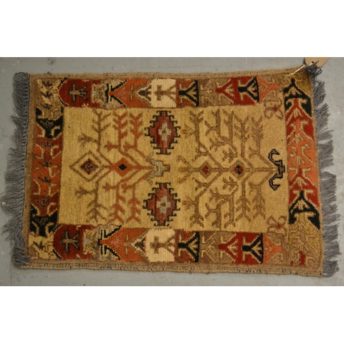 13 - Small Pakistan prayer rug, with green ground, 86 x 62cm, together with another small Turkish rug