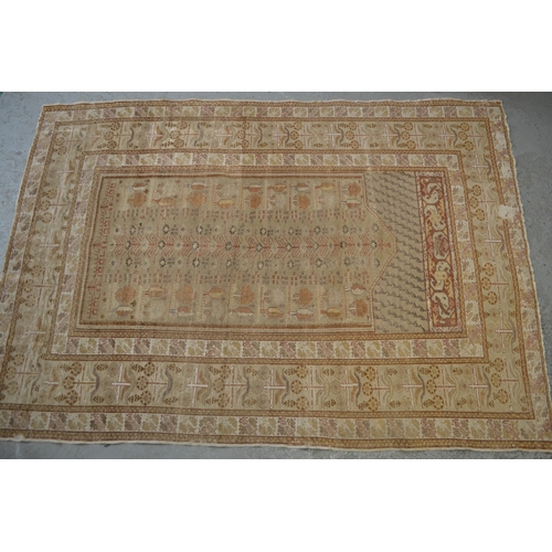 17 - Antique Persian prayer rug with a central mihrab, with tree of life and foliage design on a beige gr... 