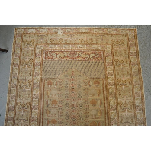 17 - Antique Persian prayer rug with a central mihrab, with tree of life and foliage design on a beige gr... 