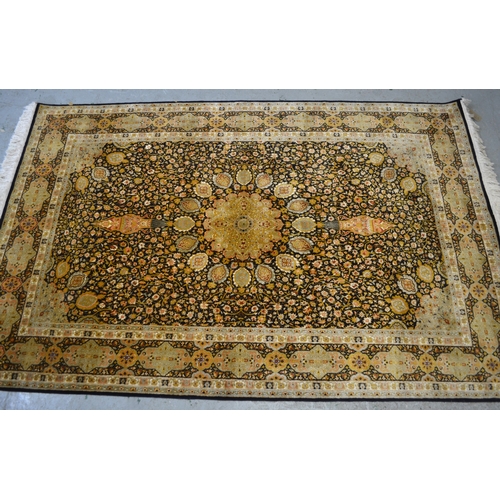 23 - Fine quality modern Indo-Persian silk rug with a vase, medallion and all over stylised floral design... 