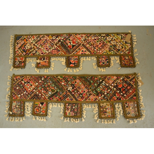 25 - Small Belouch tent bag, similar Turkoman tent bag and two Indian pelmets decorated with cowrie shell... 