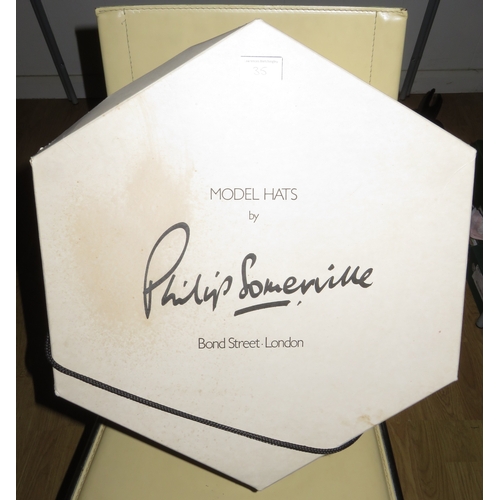 35 - Two large red Dunn and Co. Hat boxes together with a Philip Somerville (Milliner to Princess Diana) ... 