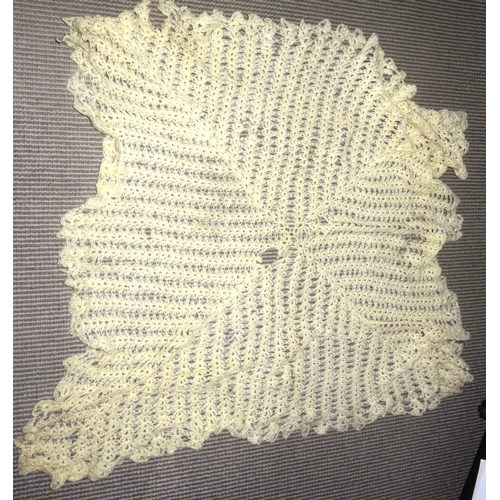 45 - Woollen shawl labelled Marlborough House SW1, inscribed ' Worked by Her Majesty Queen Mary '