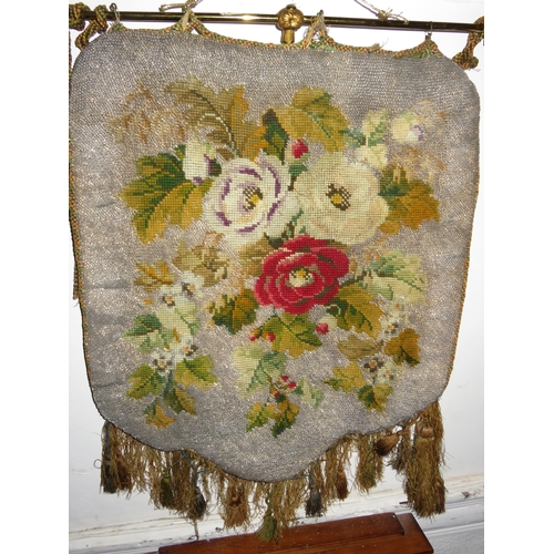 48 - 19th Century woolwork and beadwork firescreen panel with tassels