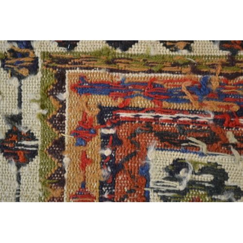 6 - Soumak rug with a hooked medallion design in shades of blue, pink, beige, cream and pale green, 223 ... 