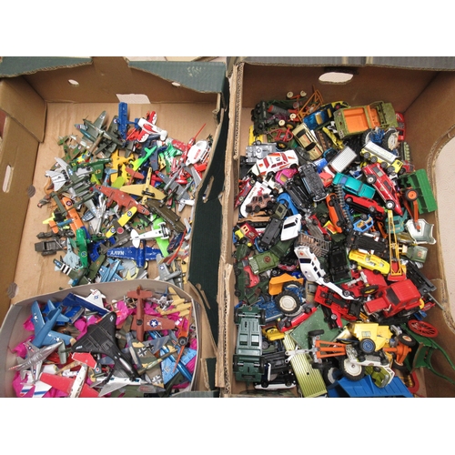 282 - Two boxes containing a large quantity of various diecast model vehicles and aircraft, including Matc... 