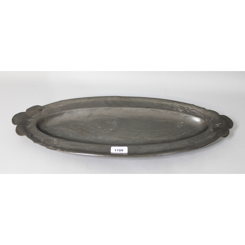 1100 - Art Nouveau pewter platter decorated with lilies and fish by Jugenastic