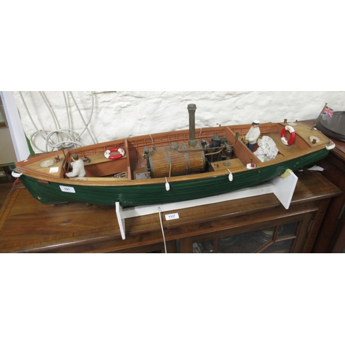 Mid 20th Century painted wooden clinker built model boat with live ...