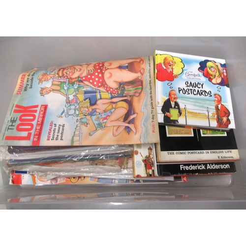 Two boxes containing a large collection of mainly Bamforth saucy ...