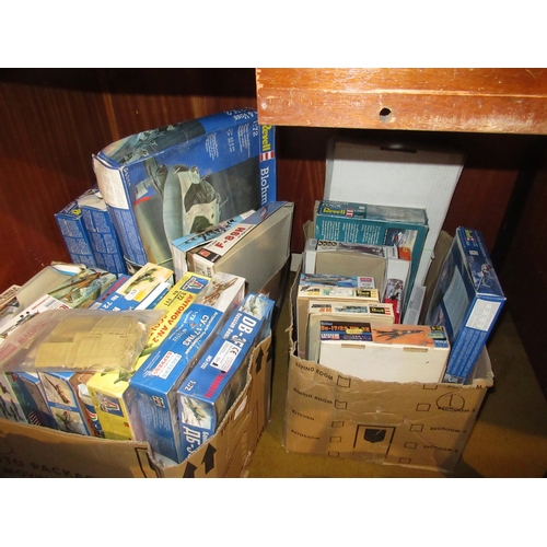 293 - Six boxes containing a quantity of various un-built model aircraft kits by Airfix, Revel, Tamiya, It... 