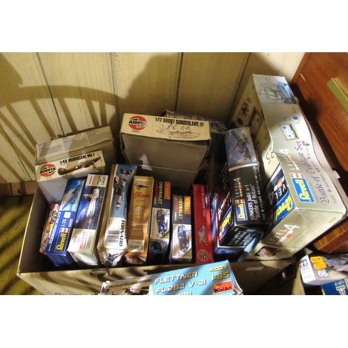 293 - Six boxes containing a quantity of various un-built model aircraft kits by Airfix, Revel, Tamiya, It... 