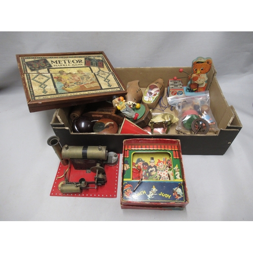 301 - Quantity of vintage toys including enamelled stationary steam engine, Meteor marble game, Punch and ... 