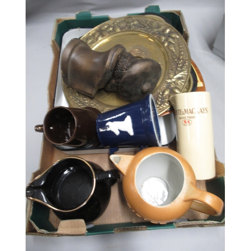 304 - Various brewery related items, including branded water jugs, antique pewter quart tankards, advertis... 