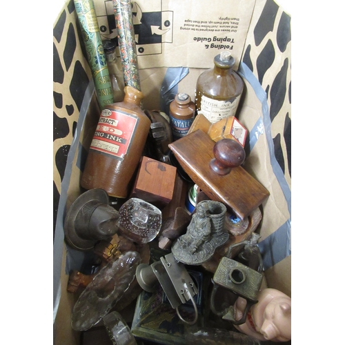 305 - Large collection of various inkwells, including an Indian scroll case, pottery, porcelain, wooden an... 