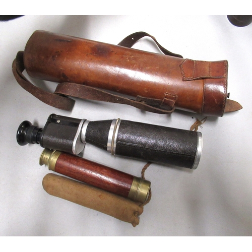 310 - French nickel plate and leather covered telescope and three other telescopes