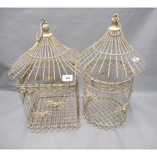 334 - Two painted wire work bird cages