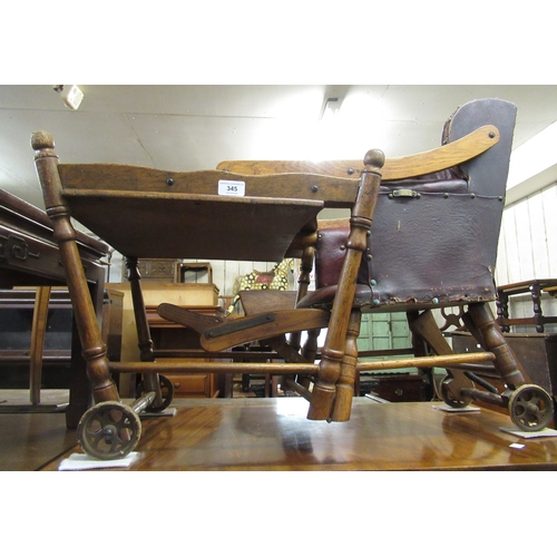 345 - Child's wooden high chair, together with a boxed mahjong set